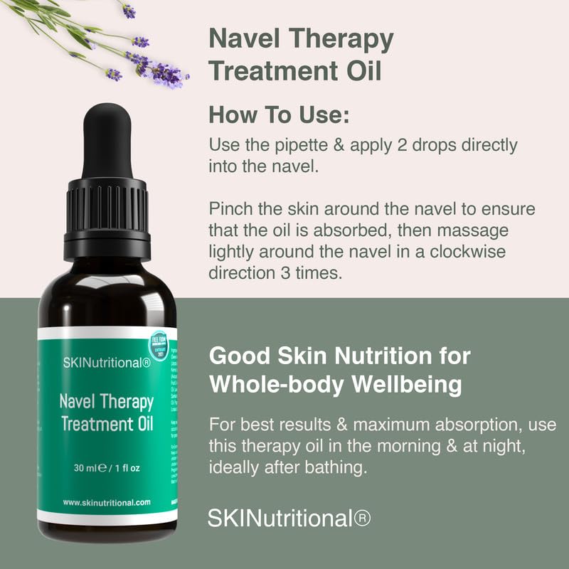 SKINUTRITIONAL Massage Oil - Navel Therapy Treatment with Rosehip, Jojoba, Almond, Avocado, & Lavender Essential Oils - Skin Care, Immune System, Digestion, & Full Body Wellness - For All Skin Types - SKINutritional