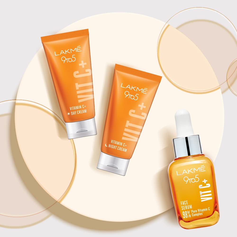Lakme 9to5 Vitamin C+ Face Serum, For Nourished & Bright Skin with Antioxidant Rich Vitamin C & Kakadu Plum Extract, Non Greasy, 30 ml, LFWY100