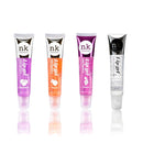 NK lip gloss gel 15ml Vitamin E, Shiny, Nourishes, Blueberry, Peach, Grape and Clear flavoured by Nicka K (Multi Pack Of 4).