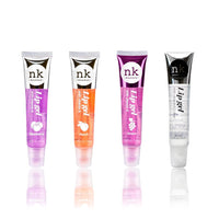NK lip gloss gel 15ml Vitamin E, Shiny, Nourishes, Blueberry, Peach, Grape and Clear flavoured by Nicka K (Multi Pack Of 4).