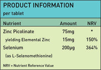 Zinc 15mg & Selenium 200mcg - 120 Tablets - Picolinate & Selenomethionine Immune