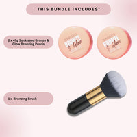 Sunkissed Bronze & Glow Makeup - Includes 2 x 45g Tubs of Sunkissed Bronze & Glow Bronzing Pearls and 1 Soft Bronzing Brush - Bronzer - Vegan-Friendly Makeup Bundle by Kevagh