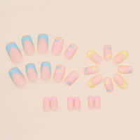 Ceboic 24Pcs Square False Nails Medium, Glossy Cute Flower French Press on Nails, Frosted Stick on Nails with Glue Stickers, Full Cover Artificial Fake Nails for Women Girls DIY Manicure Decoration