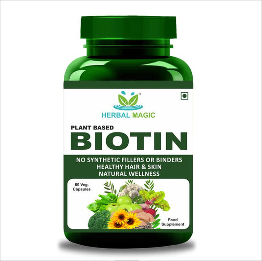 Herbal Magic's Pure & Natural Blend - Biotin x 60 Capsules - UKAS LAB Tested in UK (5000mcg in 2 caps) - Made from 14 x Fruits, Vegetables & Herbs - Free from fillers/Preservatives/Color/Maltodextrin