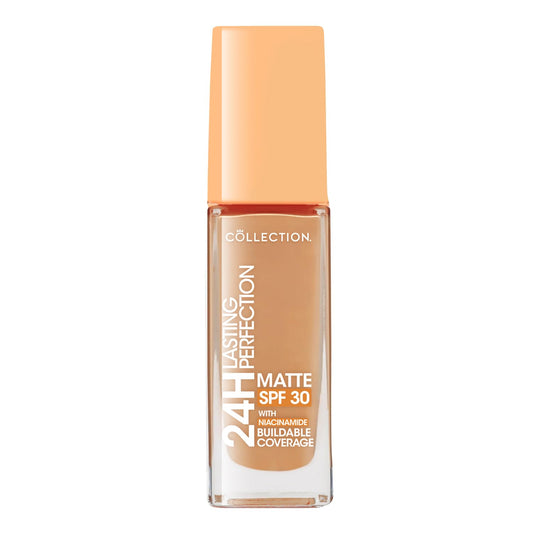 Collection Cosmetics Lasting Perfection Matte Foundation, Full Coverage, Anti-Ageing Effect, 24 Hour Wear, SPF 30, Contains Niacinamide, 27ml, Toffee Warm