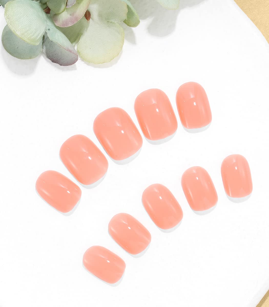 Sethexy Short Square Natural Pink False Nails Glossy Pure Color Collection Press on Nails 24Pcs Full Cover Acrylic Stick on Nails for Women and Girls