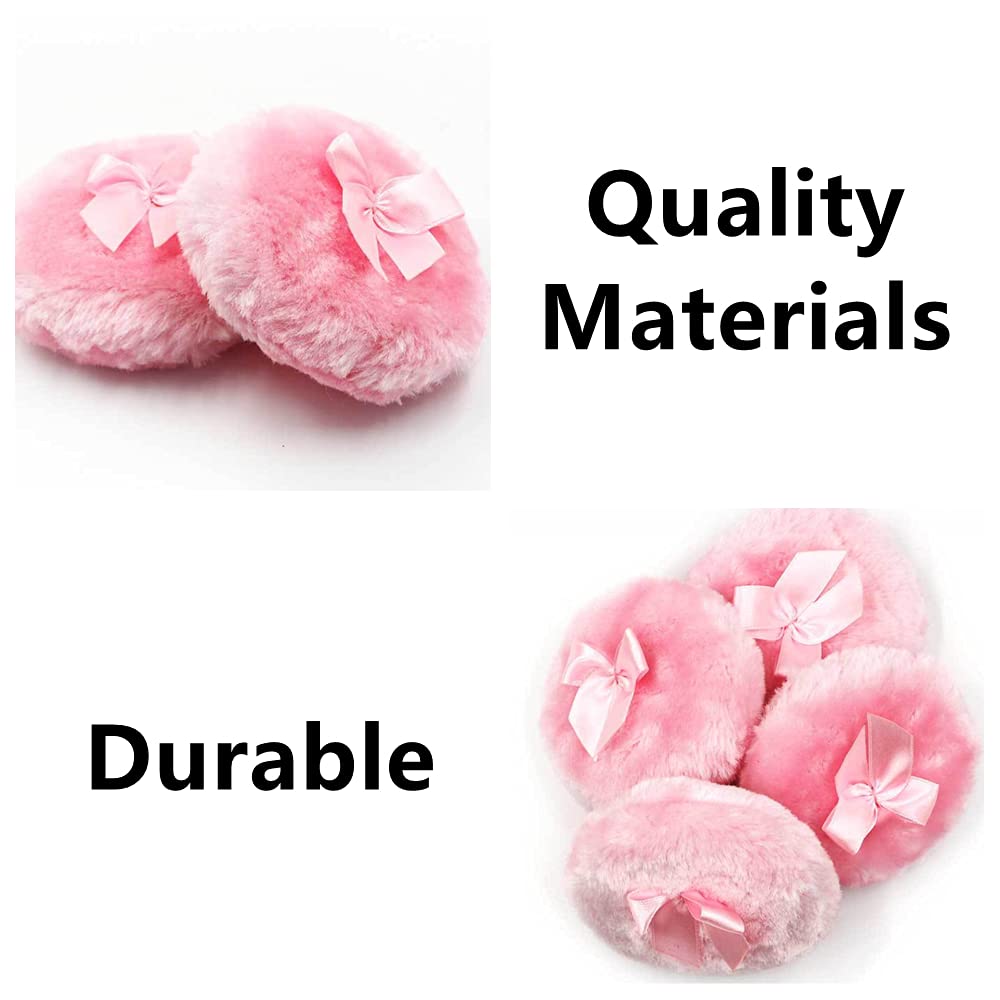 Dawwoti 4 Pcs Fluffy Plush Powderpuff Soft Face Powder Puff Bowknot Dry Powder Puff for Face and Body Powder