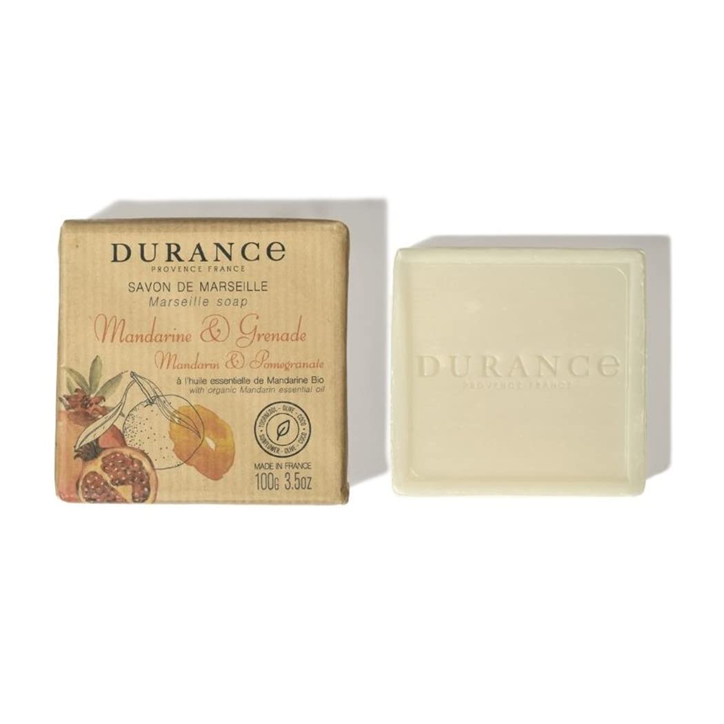 DURANCE Durance Solid Marseille Soap With Organic Mandarin Essential Oil 100g – Enriched With Olive Oil & Red Rice Extract – Paraben-Free Solid Soap For All Skin Types