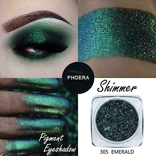 Phoera AQUAPURITY PHOERA® Pigment Eyeshadow Palette Metallic Shimmer Glitter Loose Powder Eye Shadow Makeup (305 EMARLD)