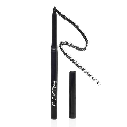 Palladio Retractable Waterproof Eyeliner, Richly Pigmented Color and Creamy, Slip Twist Up Pencil Eye Liner, Smudge Proof Long Lasting Application, All Day Wear, No Sharpener Required, Pure Black