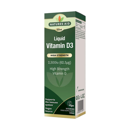 Natures Aid Vitamin D3 Liquid 2500iu 50ml – High Strength Cholecalciferol VIT D Drops – Bone & Immune Support – Vegan, Non-GMO, Gluten-Free – Natural Supplement Includes Dropper