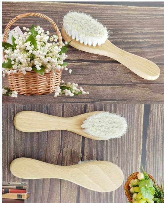 Molylove Baby Hair Brush with Wooden Handle and Super Soft Goat Bristles for Newborns, Infant, Toddlers, Kids