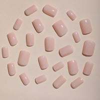 JUSTOTRY 24 Pcs Peach Pink Solid Short False Nails Square Pattern,Glossy Press on Nails, Fake Nails Medium,Reusable Squoval Stick on Nail for Women and Teens Nail Art