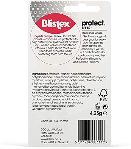 Blistex Ultra Lip Balm with SPF 50 Plus Lip Protection from UVA and UVB Rays, 4.25 g (2 Pack)