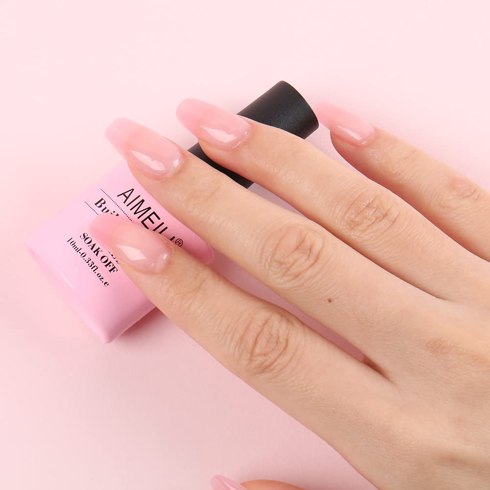AIMEILI 8 in 1 Builder Base Sheer Color Gel Set, Nude Pink No Need Slip Solution Builder Extension, Soak Off UV LED Gel Polish Multicolour Of 6pcs X 10ml - Gift Kit 37