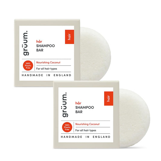 grüum Twin Pack Nourishing Shampoo Bar 50g - Solid Shampoo Bars for Hair Up to 60 Washes - Plastic Free Vegan Bar for Men & Women - Paraben Free Rich Lathering Bars for All Hair Types