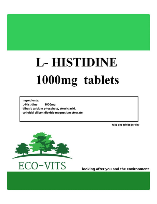 ECO-VITS L-HISTIDINE 1000mg (60 Tablets) Immune Boost, Produce, S,O,D, Supports Immune System, Joint & Tissue Repair, Digestive Health, Cardiovascular Wellness, Antioxidant & Cellular Support