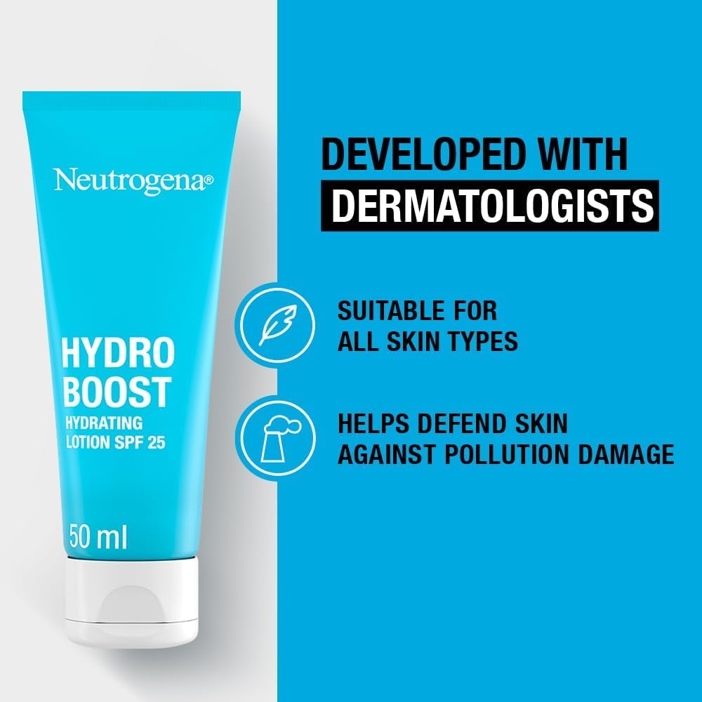 Neutrogena Hydro Boost City Shield Hydrating Face Lotion SPF 25, Protects Against Pollution and Sun Damage, with Hyaluronic Acid and Antioxidant for Radiant Skin, Broad Spectrum, 50ml