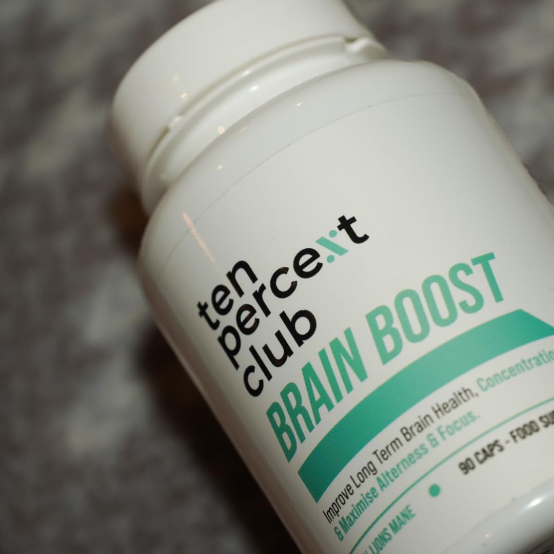 The Ten Percent Club - Brain Boost | Lions Mane Mushroom Complex Capsules for Enhanced Focus & Clarity | Nootropic Lions Mane Supplement for Cognitive Support | 90 Capsules