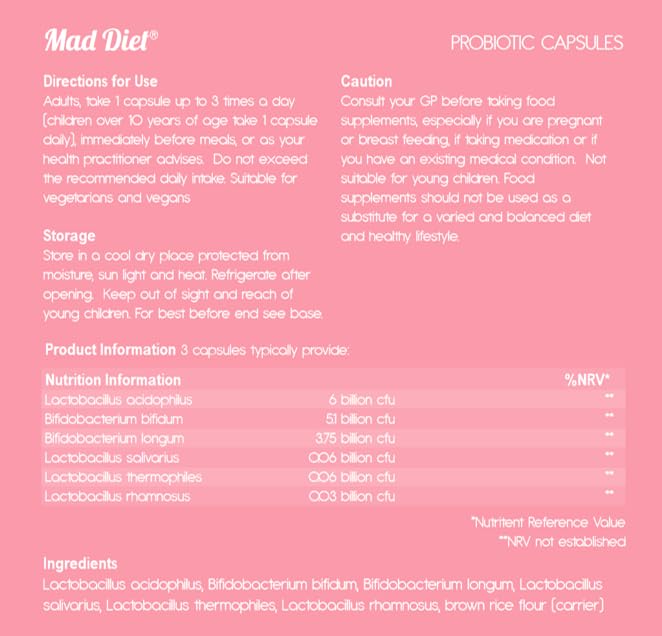 Mad Diet Multi-Strain Probiotics | Mood and Stress Formula | 6 Strains Backed by Science | Zero Additives | Enhanced Viability | 60 Capsules– 2 Month Supply | Brain and Gut Health