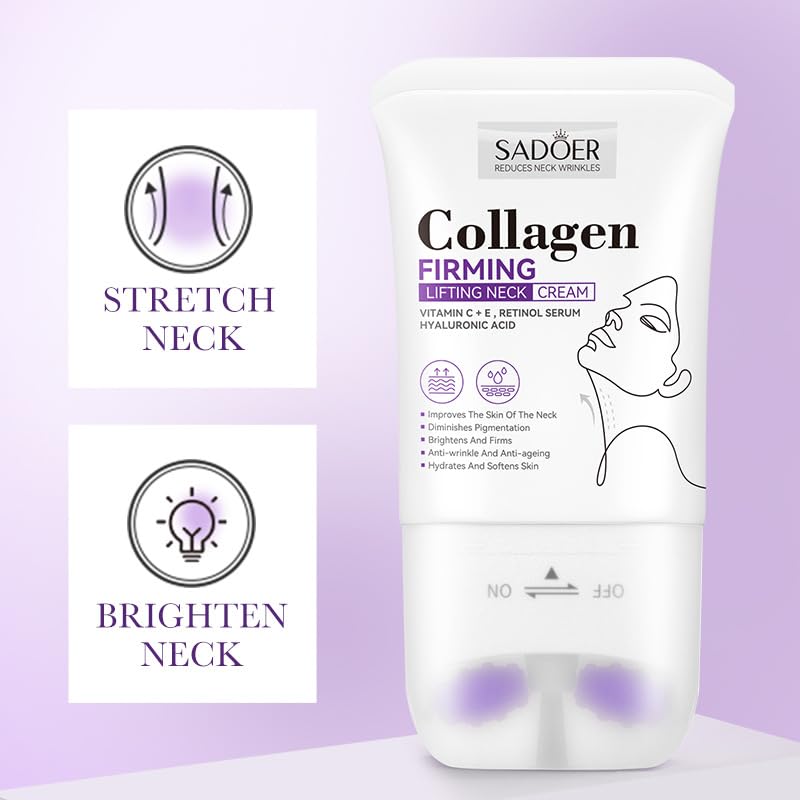 gcdat Neck Collagen Cream, Collagen Firming Lifting Neck Cream, Face & Neck Collagen Cream, Tightening Neck Anti-Wrinkle Collagen Cream With Firming Roller