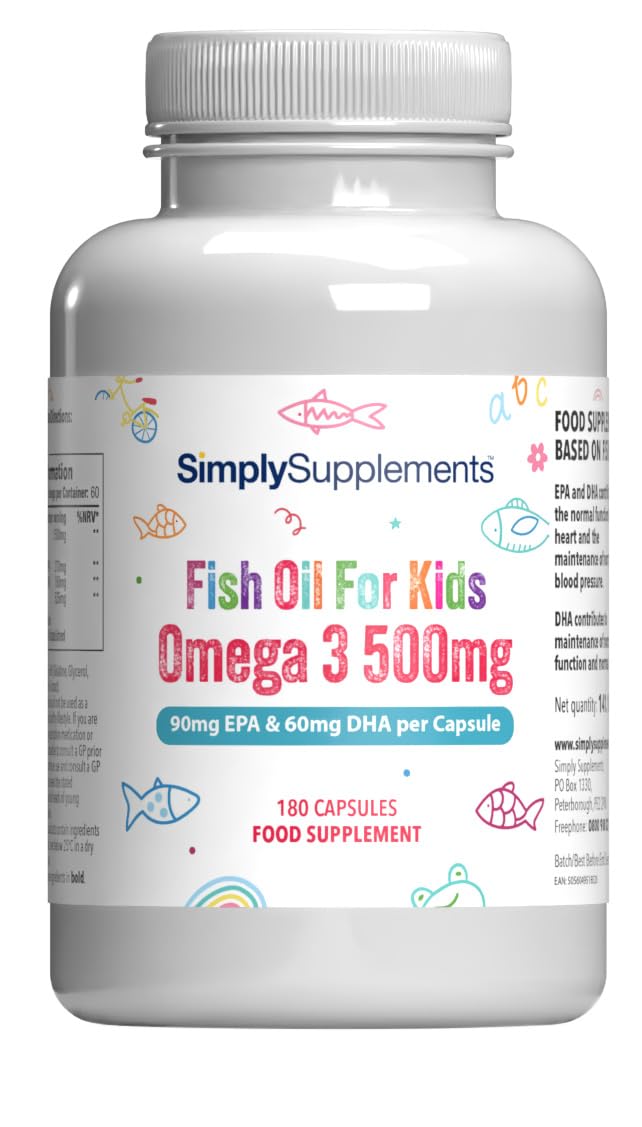 Simply Supplements High Strength & Pure Omega 3 500mg for Kids | for Ages 5-14 Years | 360 Capsules in Total | Manufactured in The UK