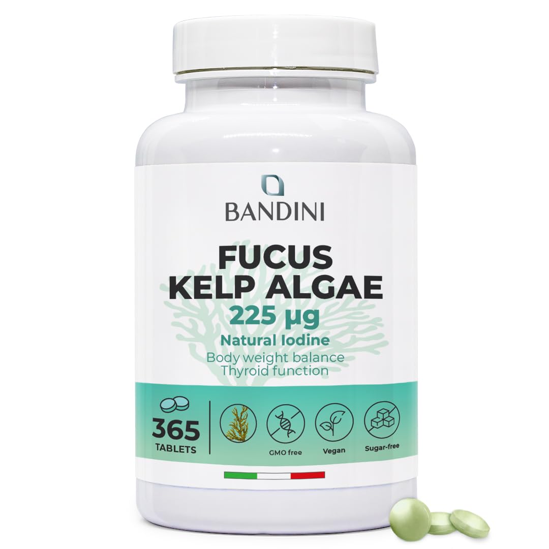 BANDINI Bandini® Fucus Kelp Algae (Seaweed Natural Iodine) – 365 Tablets (1-Year Supply) – High Strength, Vegan – Brown Titrated to 0.1% Iodine – Stimulates Energy Metabolism (Unflavoured)