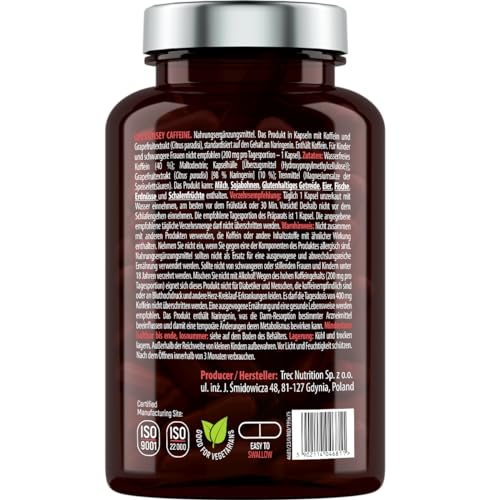 Essensey Caffeine 200mg Capsules - High Dose of Caffeine - Added Grapefruit Extract 50mg - Energise Your Day with a Natural Boost of Physical and Mental Performance - Dietary Supplement - 120 capsules