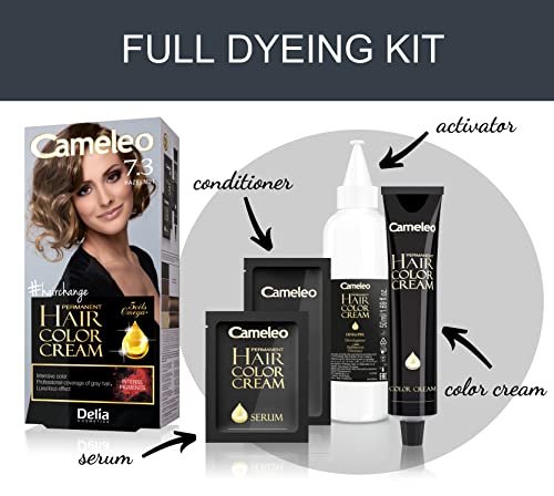 Cameleo - Permanent Hair Colour Cream - Hazelnut - Intensive Color & Protection - 5 Oils + Omega Plus Acids - Professional, Luxurious Hair Dye - Full Kit
