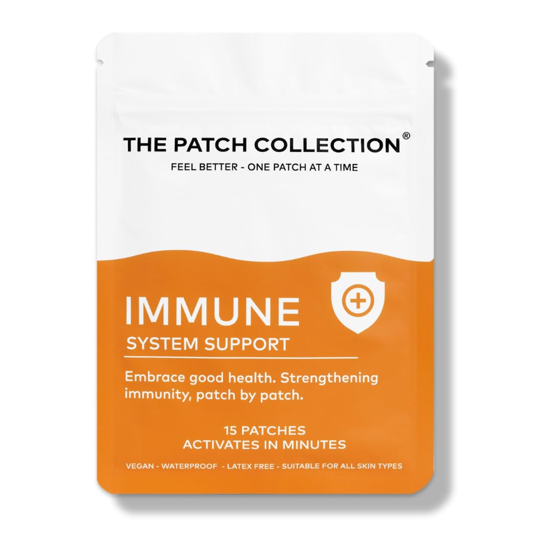 The Patch Collection® - High Strength Immune System Support Boost Patch | 6-in-1 Complex with Vitamin C, D, B12, Zinc, Turmeric, Elderberry, Ginkgo Biloba, Echinacea | Vegan & Latex Free (Pack of 15)
