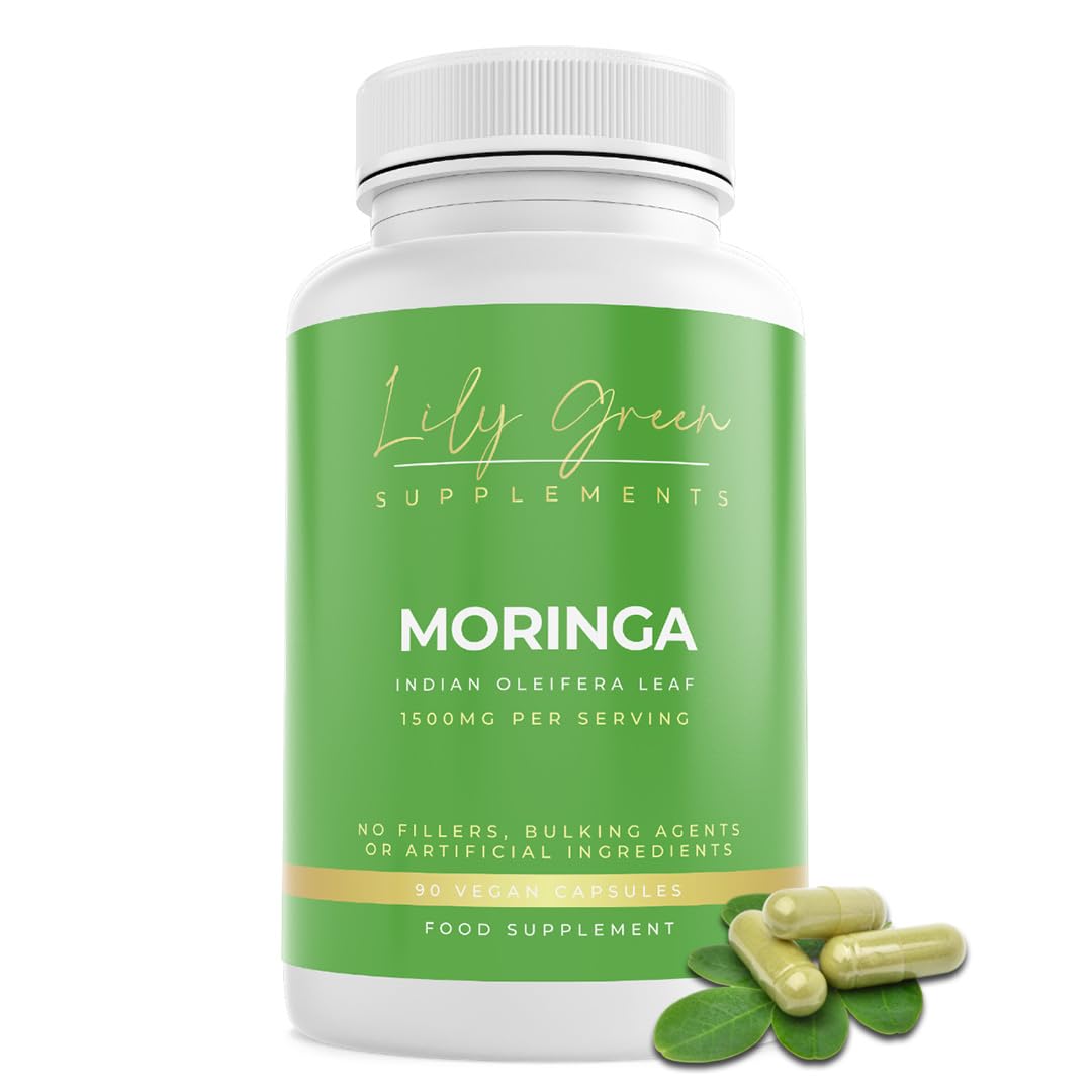 Lily Green Supplements Lily Green Organic Moringa Capsules | High Strength Pure Moringa Supplement | No Artificial Additives | 90 Vegan Capsules | Made in UK