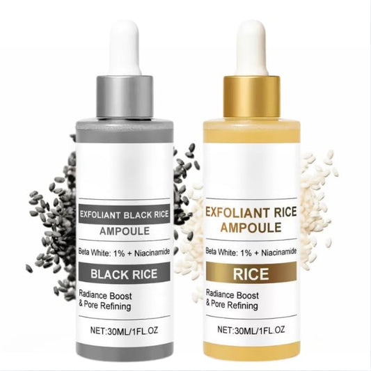 Peel Shot Glow Rice,Rice Ampoule Duo,White & Black Rice Face Exfoliator,Gentle Face & Body Scrub for Dead Skin, Blackheads - Anti-Aging Dead Skin Remover for All Skin Types（Set ，30ml)