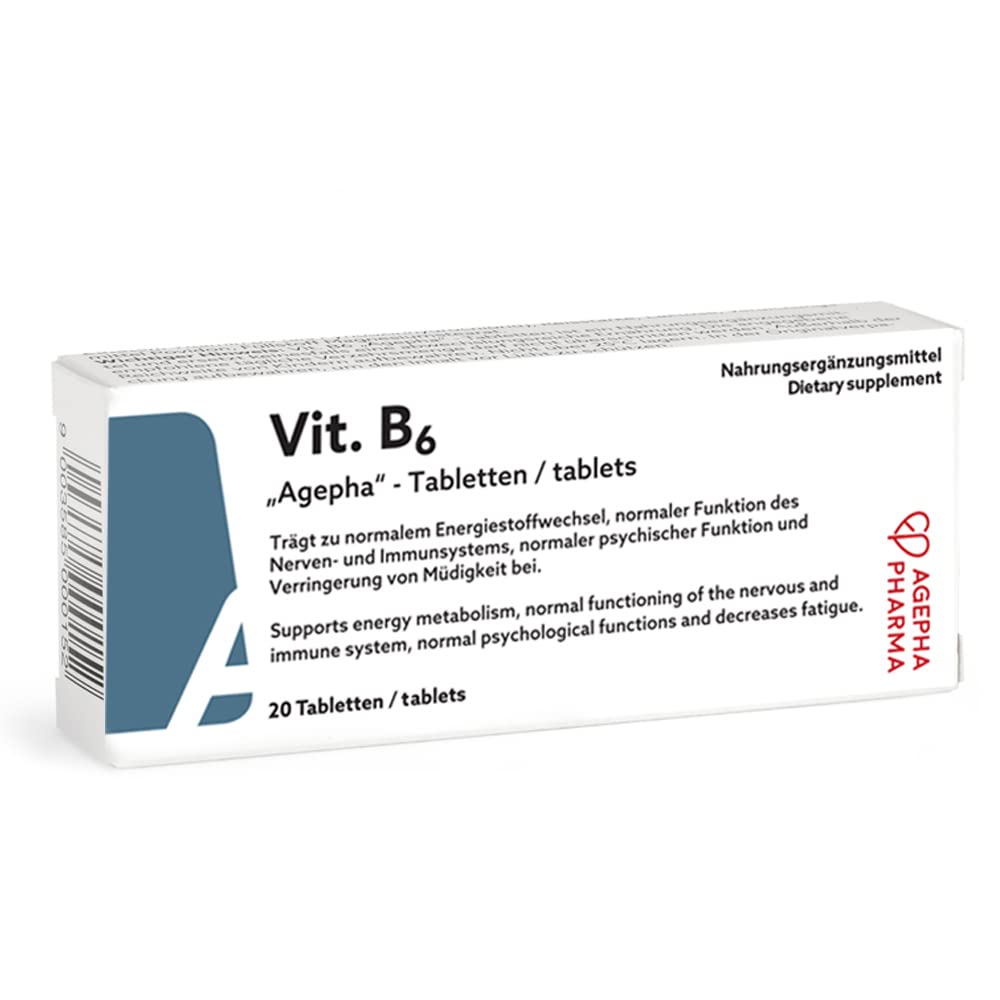 Vitamin B6 by AGEPHA Pharma | 20mg Pyridoxine Tablets | Vitamin B6 Deficiency Tablets for Diabetics and Pregnant | Specially Micronized for Easy Intake | 20 Tablets | Highest Grade EU Quality