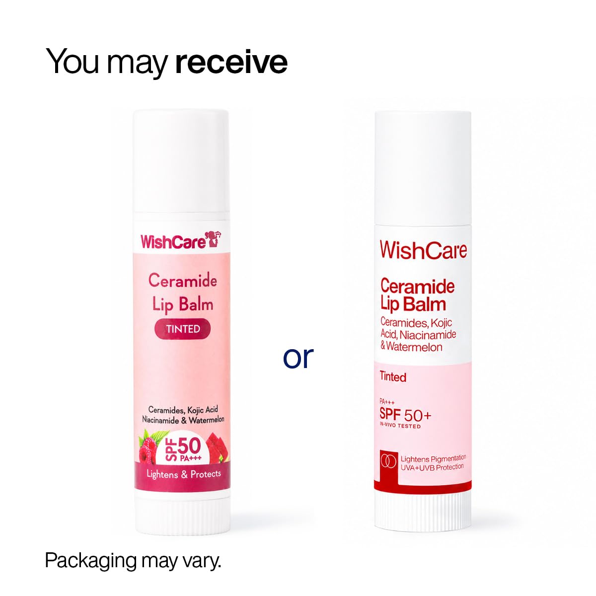 WishCare Tinted Ceramide Lip Balm with SPF50 PA+++ - Kojic Acid & Niacinamide - For Lip Lightening & Protection 5gm