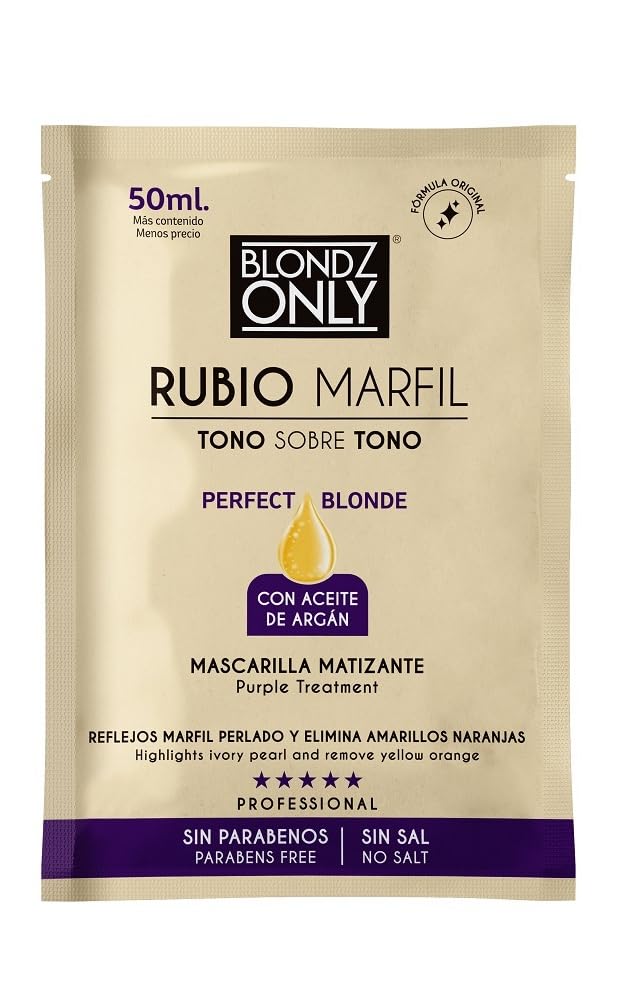 Blondz Only Purple Conditioner Treatment Mask Rubio Marfil Blonde Pearl with Argan Oil Perfect Blonde Toner (Beige) Pack of 2 Sachet 3.38 Fluid Ounce (100 ml)