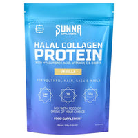 SUNNA SUPPLEMENTS - Halal Bovine Collagen Protein Powder for Hair, Skin, Nails & Joints | Hydrolysed Premium Bovine Collagen Peptides for Women & Men | Vanilla Flavour | Gluten Free | 266g