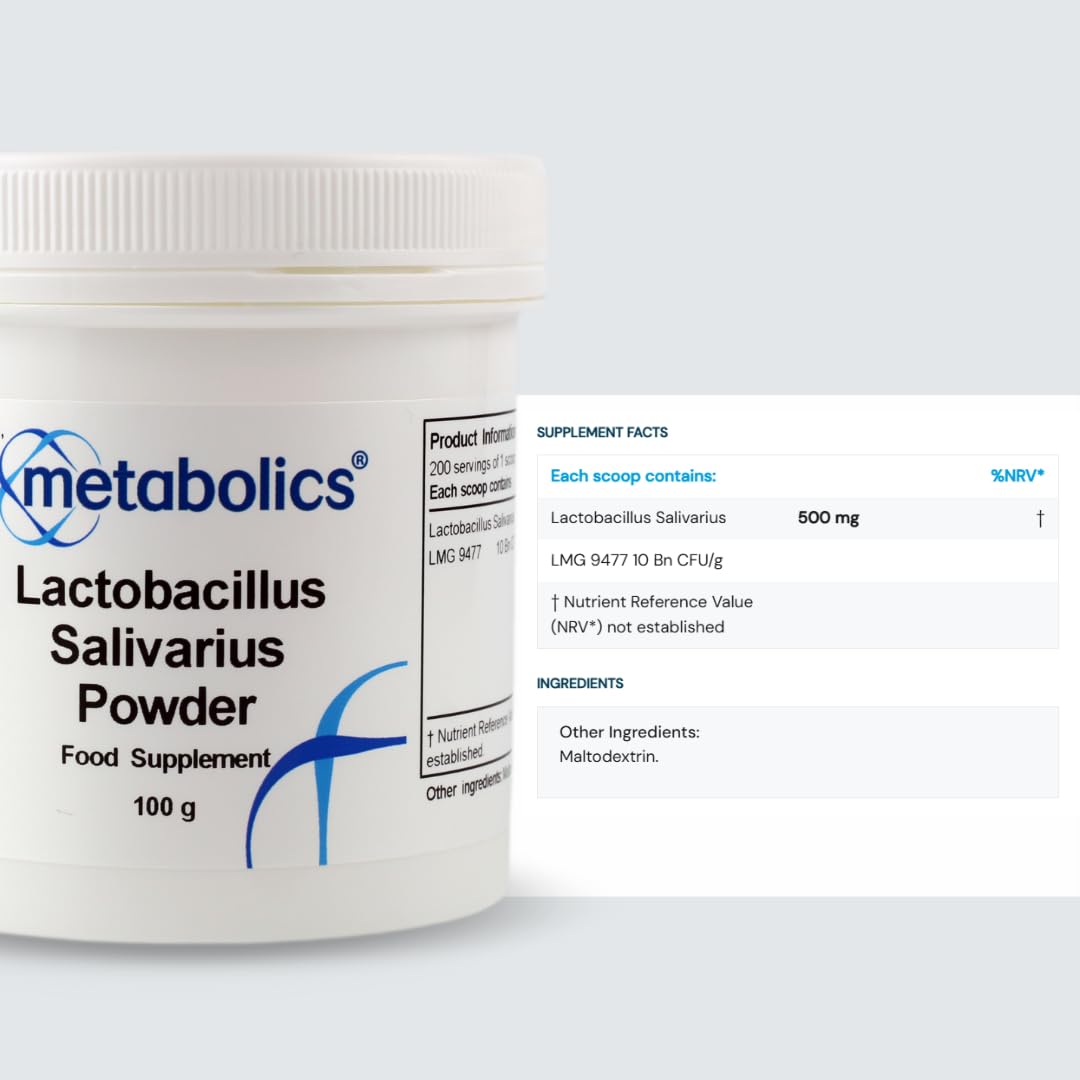Lactobacillus Salivarius Powder 100g | High-Potency Probiotic | Supports Digestive & Immune Health | Vegan-Friendly | UK Made | Metabolics