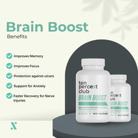 The Ten Percent Club - Brain Boost | Lions Mane Mushroom Complex Capsules for Enhanced Focus & Clarity | Nootropic Lions Mane Supplement for Cognitive Support | 90 Capsules