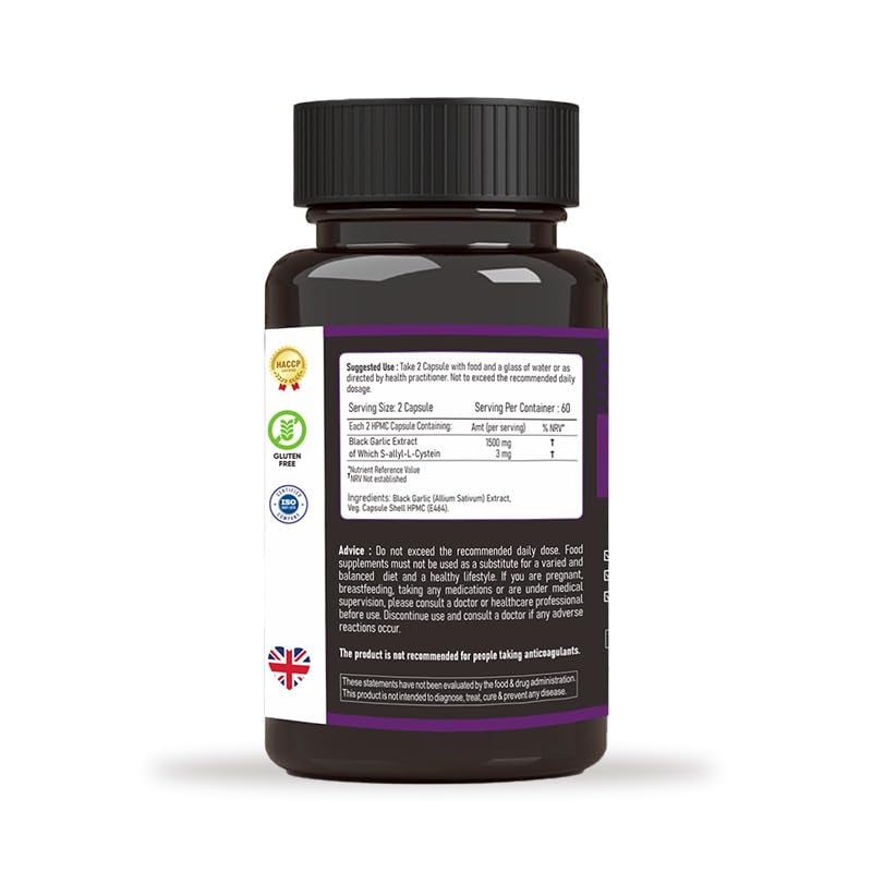 HerbStone HERBSTONE Black Garlic Capsules 1500mg High Strength | 120 Odourless Vegetarian Capsules | Aged Black Garlic Extract Supplement | Supports Heart Health, Cholesterol & Circulation | UK Formula