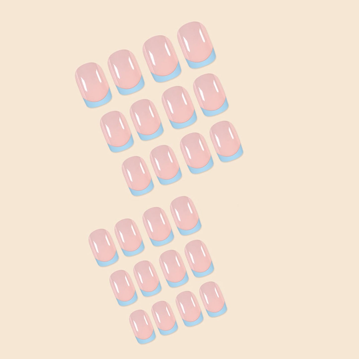 NLFOX French False Nails - 24pcs Square Short Fake Nails - Baby Blue Elegant Press on Nails French Tip - Glossy Glue on nails - Full Cover,12 Sizes Reusable Acrylic Nail for Women Girls