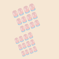 NLFOX French False Nails - 24pcs Square Short Fake Nails - Baby Blue Elegant Press on Nails French Tip - Glossy Glue on nails - Full Cover,12 Sizes Reusable Acrylic Nail for Women Girls