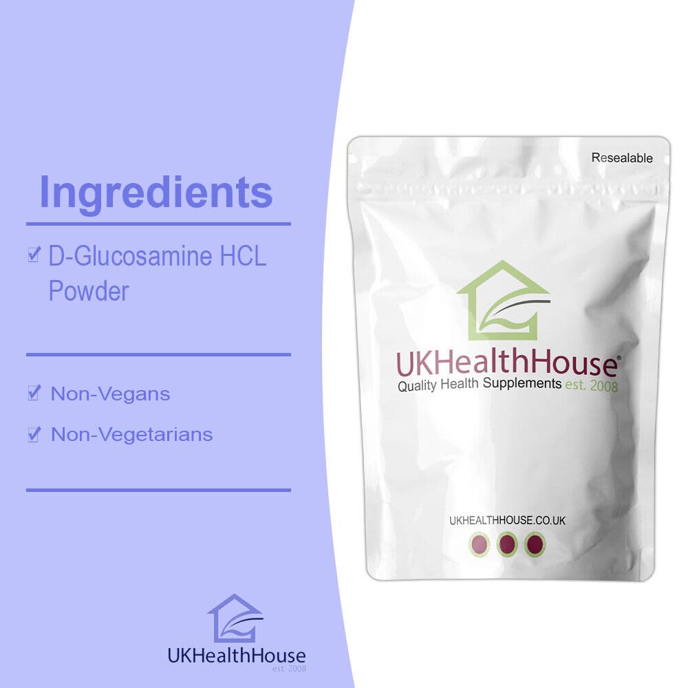 UKHealthHouse Glucosamine Hydrochloride Powder Joint and Cartillage Support Extra Strength 40 Mesh D-Glucosamine HCL Powder HCL Supplement (100g)