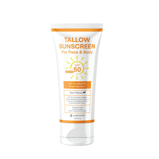 Jardient Beef Tallow Sunscreen SPF 50 with Mineral : Instant Sun Protection-Non Nano Zinc Oxide Sunblock-Beach Jogging Outdoor Sports - 3 Fl oz, 85g