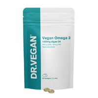 dr vegan High Strength Omega 3 | 1000mg Algae Oil | 300mg DHA & 150mg EPA | Vitamin E | Pure & 3rd Party Tested | 60 Vegan Softgels, 2-A-Day