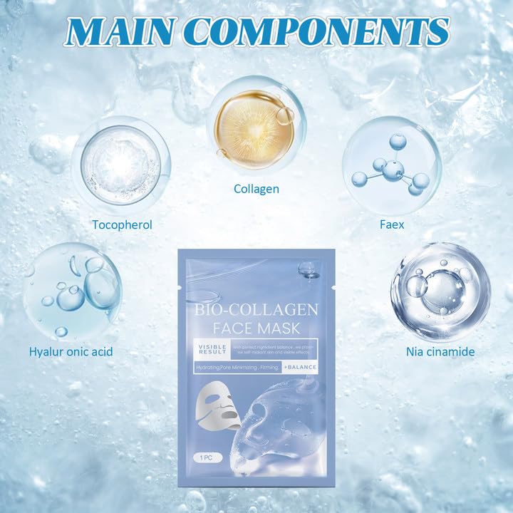 Katslyn Collagen Face Mask,Bio Collagen Face Mask Overnight,Bio-Collagen Real Deep Mask,Collagen Sleeping Mask For Face,Beauty Sheet Mask Deep Hydrating Firming 4PCS