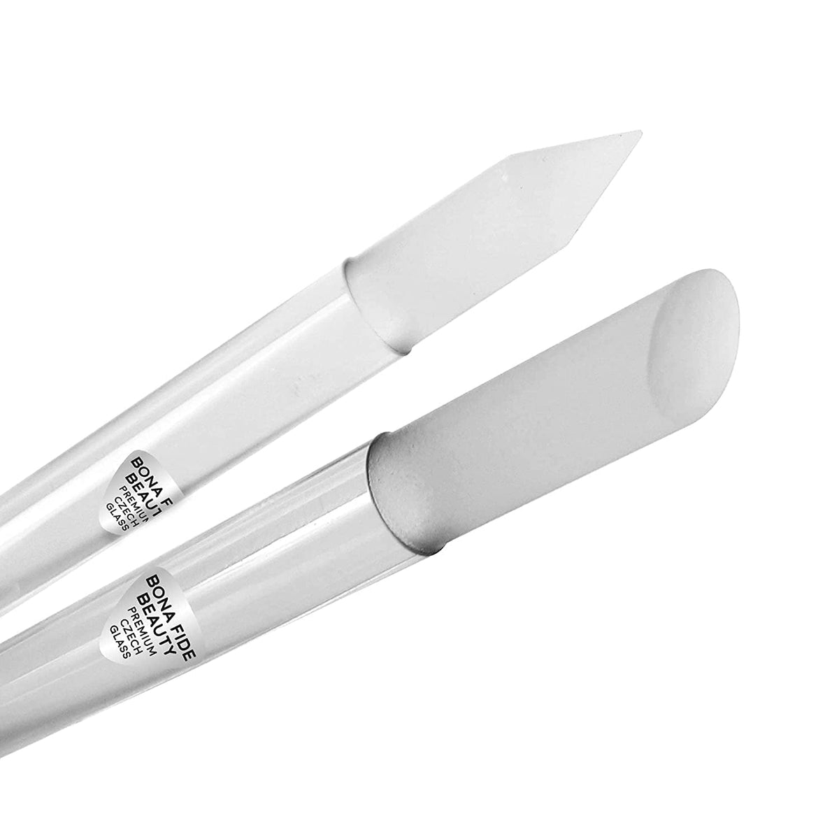 Glass Cuticle Pusher by Bona Fide Beauty - Clear Dual-Ended Manicure Stick with Case - 1Pc Premium Czech Glass Manicure Tools