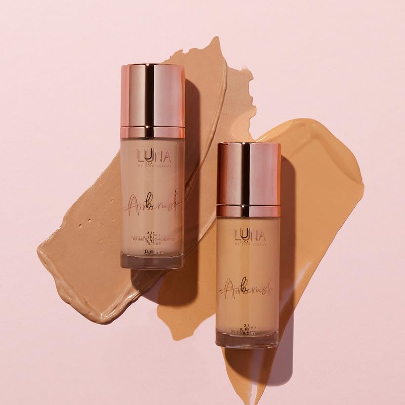 LUNA BY LISA JORDAN LUNA 3 in 1 Airbrush Primer Makeup, Highlighter and Skin Tint - Weightless and Breathable Illuminating Primer - Fine Line & Pore Minimizer - Tan Shade