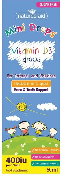 Natures Aid Vitamin D3 Drops, Bone Health, Immune Health, Infants and Children, Sugar Free, 50 ml (Pack of 6)