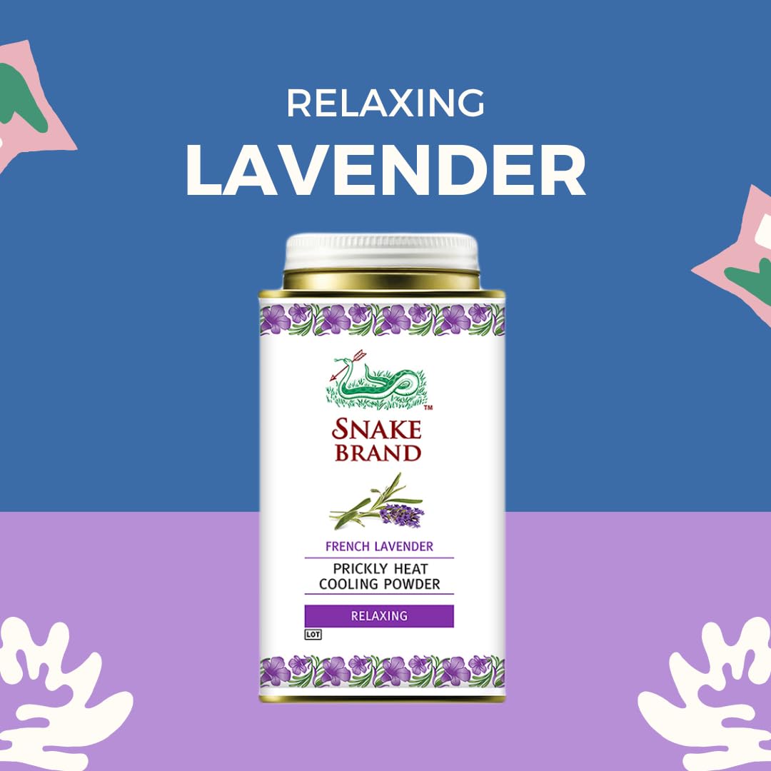 SNAKE BRAND Prickly Heat Cooling Body Powder Relaxing Lavender 140g (3-Pack)