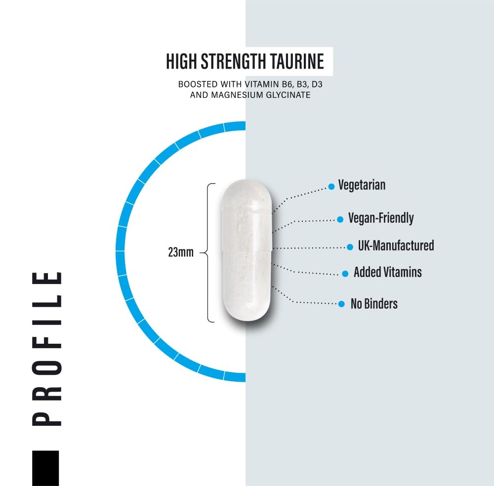 SS Sport Supplies Taurine Supplement 1500mg Capsules Per Serving - Added Magnesium Glycinate, Vitamin B6, B3 and Vitamin D3-120 High Strength Taurine Capsules - (2 Capsules Per Serving)